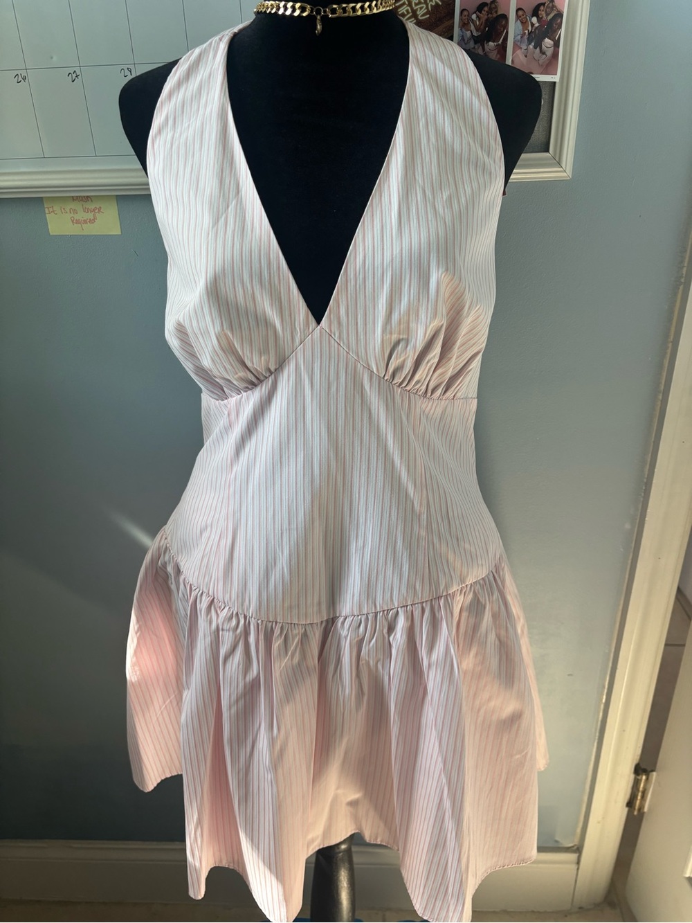 Fashion Nova Pink Striped Halter Mini Dress